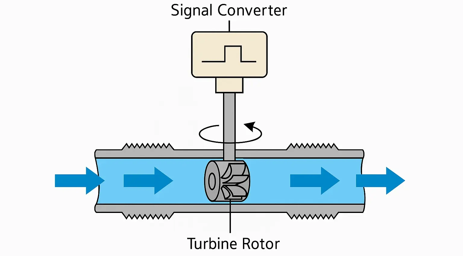 Nguyên lý hoạt động của đồng hồ đo lưu lượng tuabin ren trong