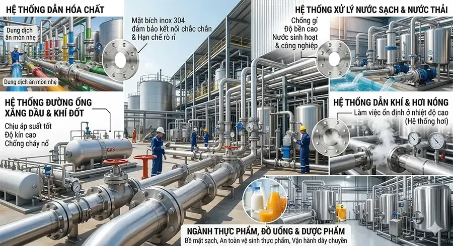 Ứng dụng thực tế của mặt bích inox 304 trong công nghiệp