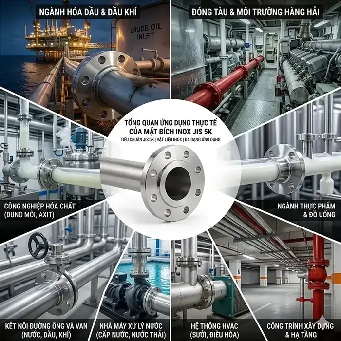 Ứng dụng thực tế của mặt bích inox JIS 5K trong đường ống công nghiệp