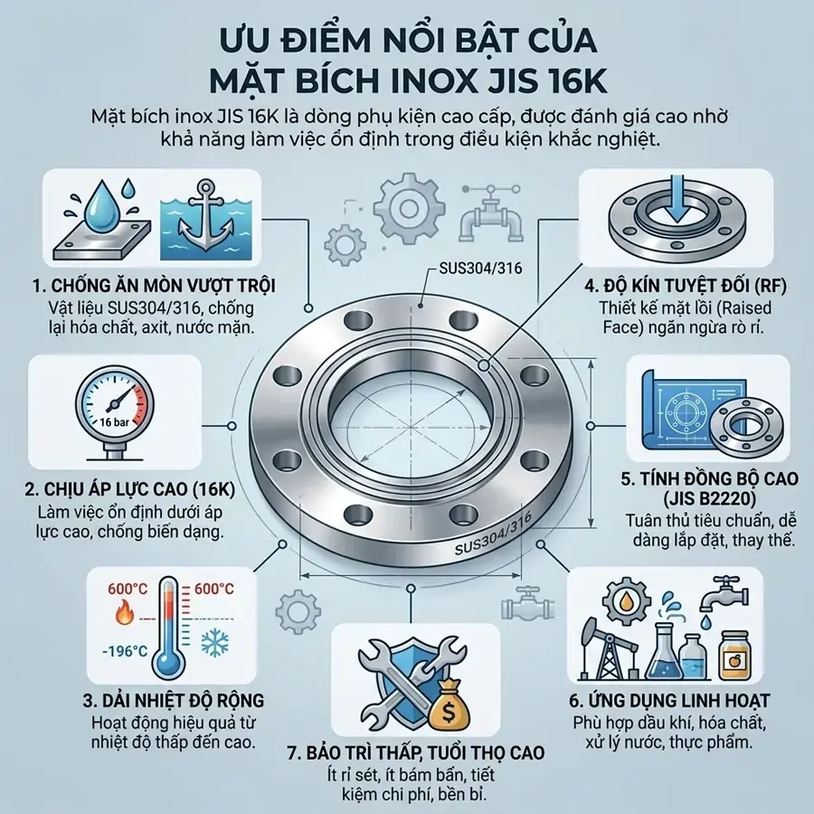 Ưu điểm nổi bật của mặt bích inox JIS 16K