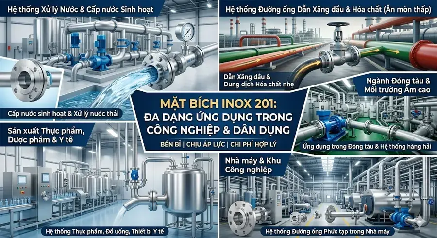 Ứng dụng thực tế của mặt bích inox 201 trong các hệ thống đường ống