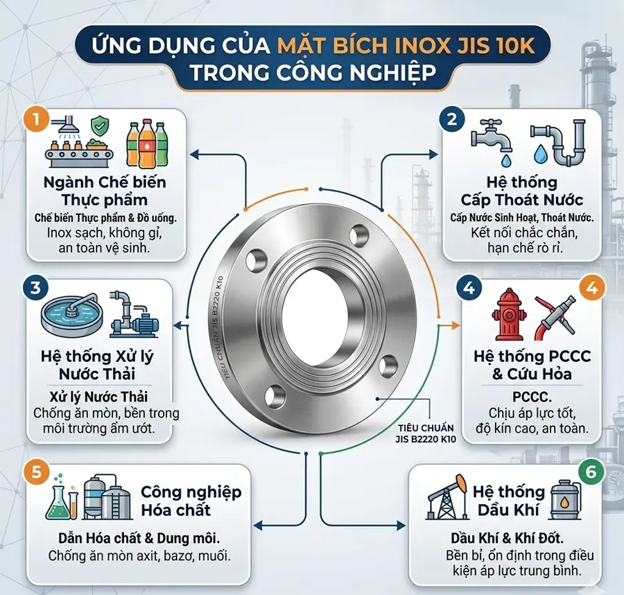 Ứng dụng của mặt bích inox JIS 10K trong công nghiệp
