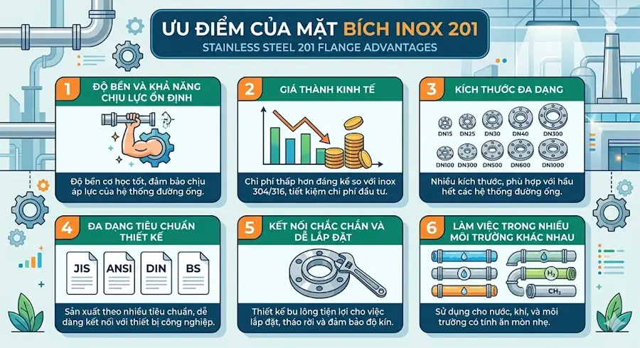 Ưu điểm của mặt bích inox 201